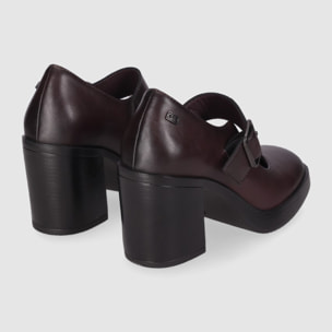 Zapatos de Piel - Vino - Tacón: 6 cm