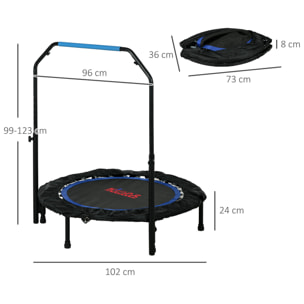 Trampolín de Fitness Ø102 cm Cama Elástica Plegable con Mango Ajustable de 4 Niveles Marco de Acero para Entrenamiento Piernas Cuerpo en Hogar Oficina Gimnasio Azul