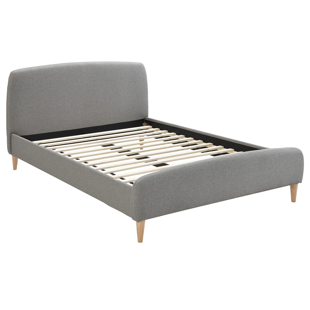 Lit 2 places 140x200 cm en tissu gris NIELS