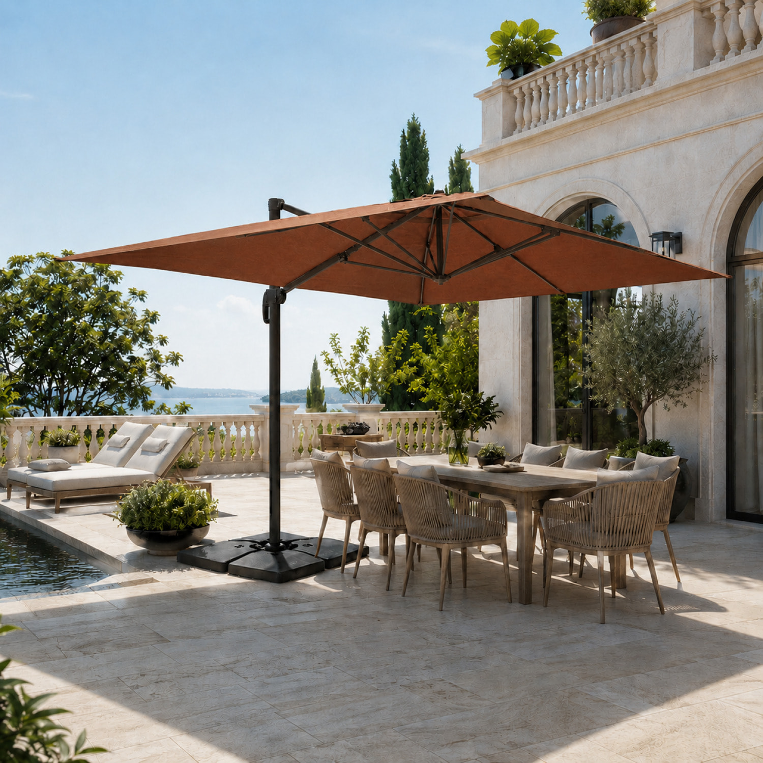 Parasol  marron déporté rectangle 3 x 4 m rotatif à 360 NAVIA