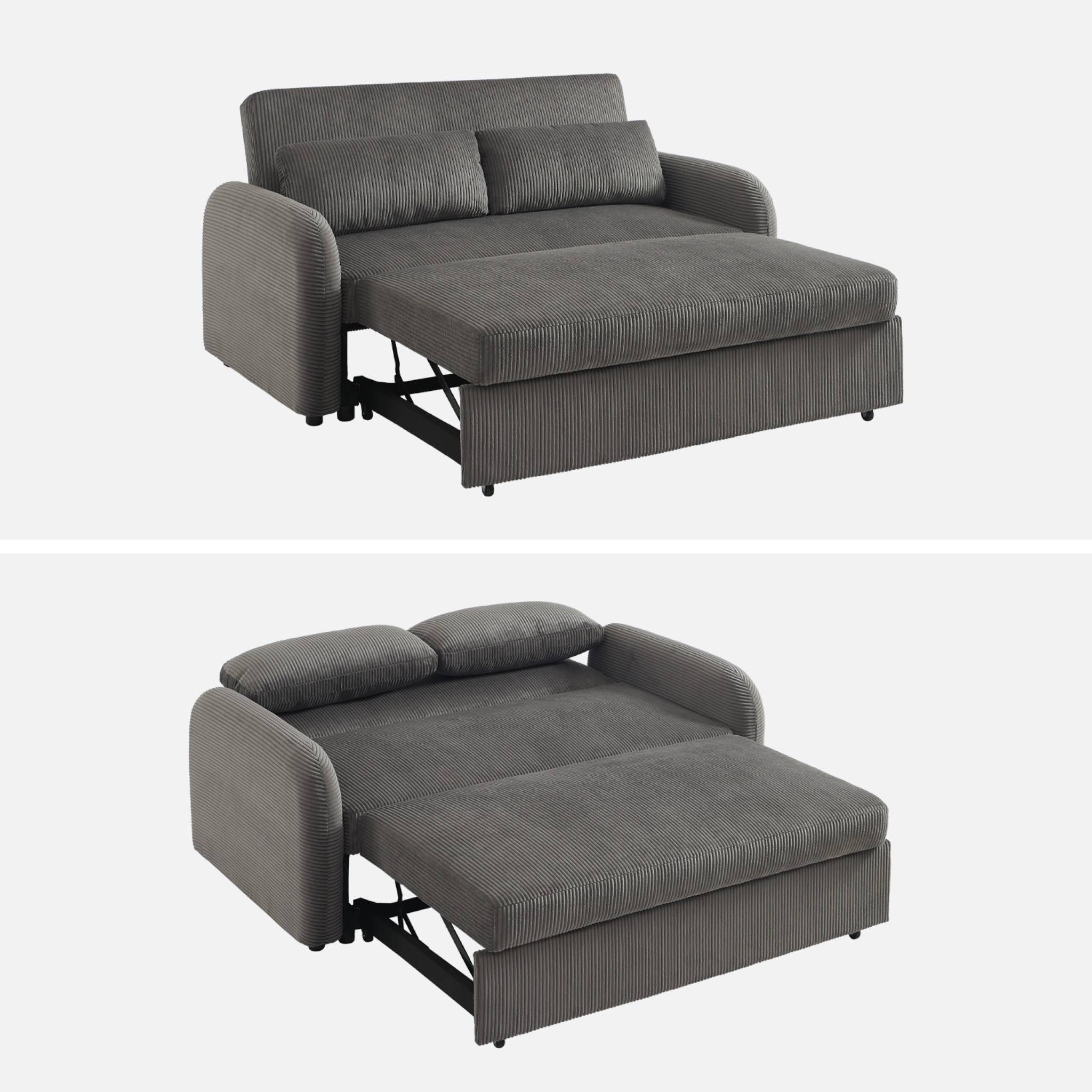 Canapé convertible arrondi 2 places velours côtelé gris foncé L 168 x P 90 x H 88cm - Lino