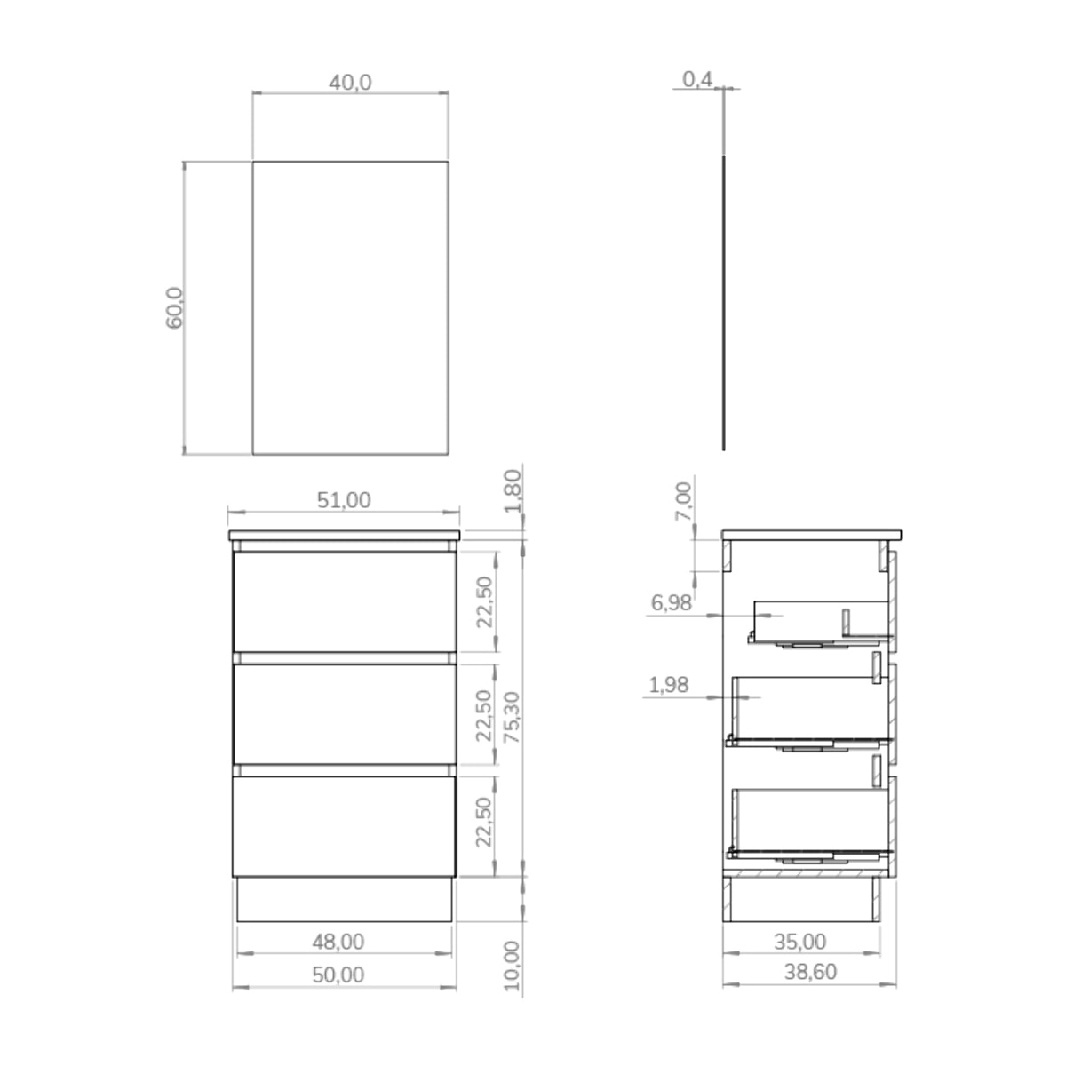 Ensemble de salle de bain IRONA 3C, 50cm, comprend lavabo et miroir