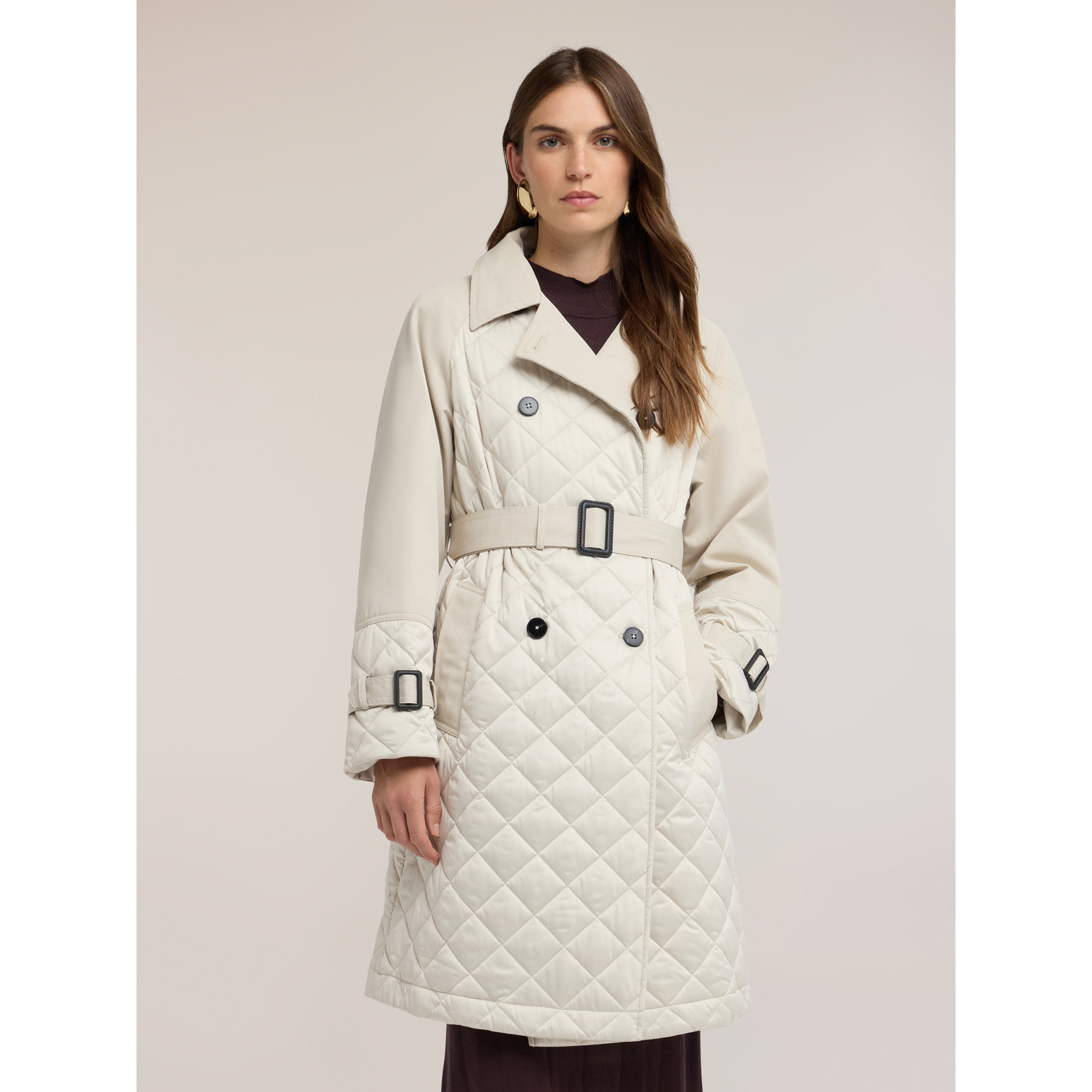 Motivi - Trench coat trapuntato a rombi - Grigio