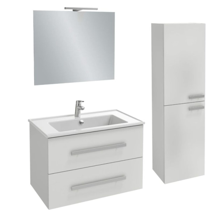 Meuble vasque Ola Up blanc + colonne + miroir et spots