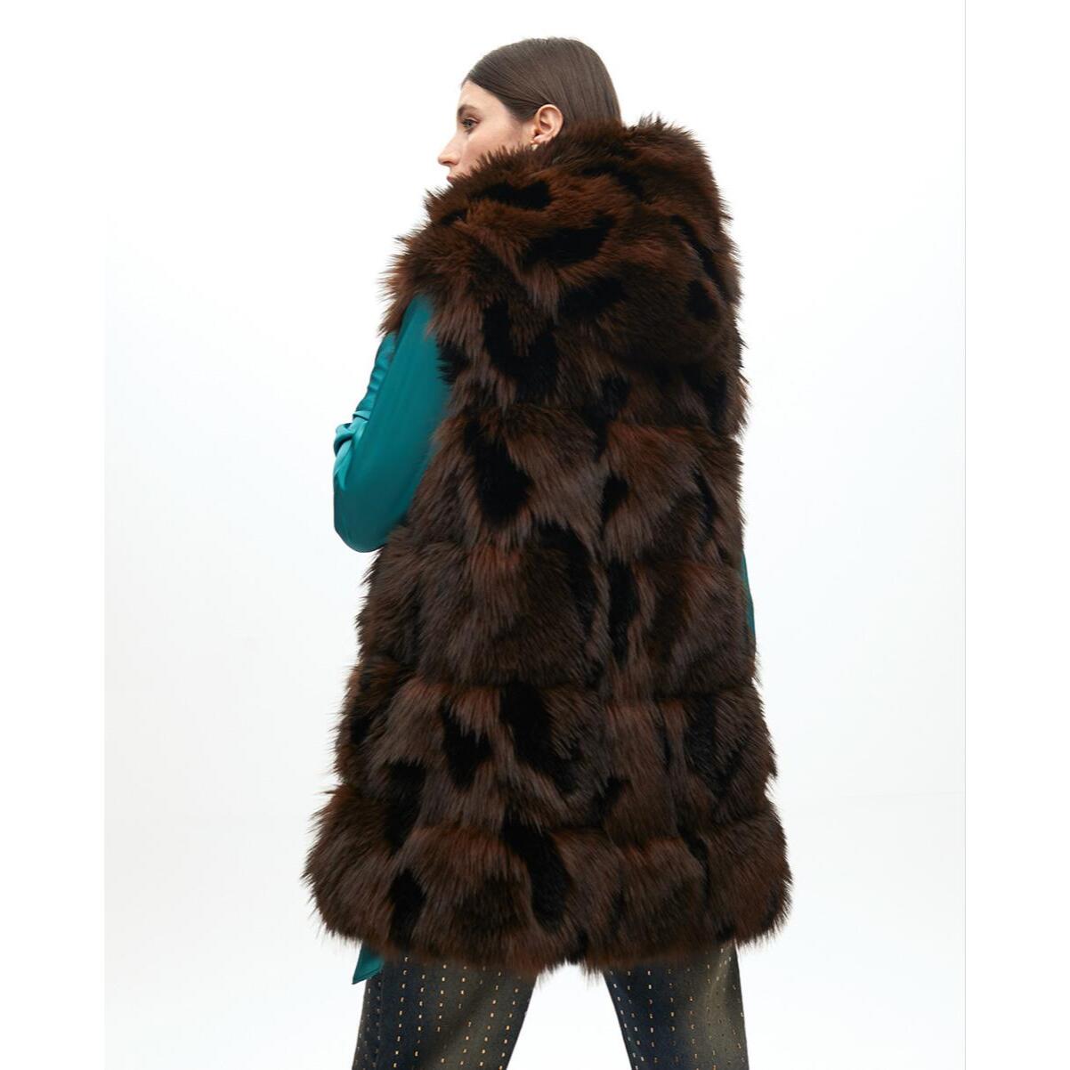 Gilet a pelo lungo con interno stampato