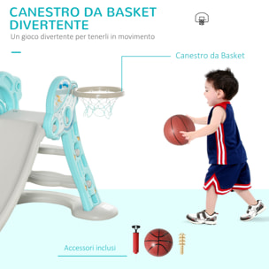 HOMCOM Scivolo per Bambini da 18 Mesi Pieghevole con 3 Scalini e Canestro Basket, 140x87x75cm, Blu e Grigio