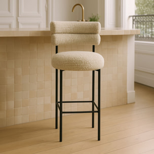 Lot de 2 chaises de bar en tweed beige avec pieds en métal noir GINA