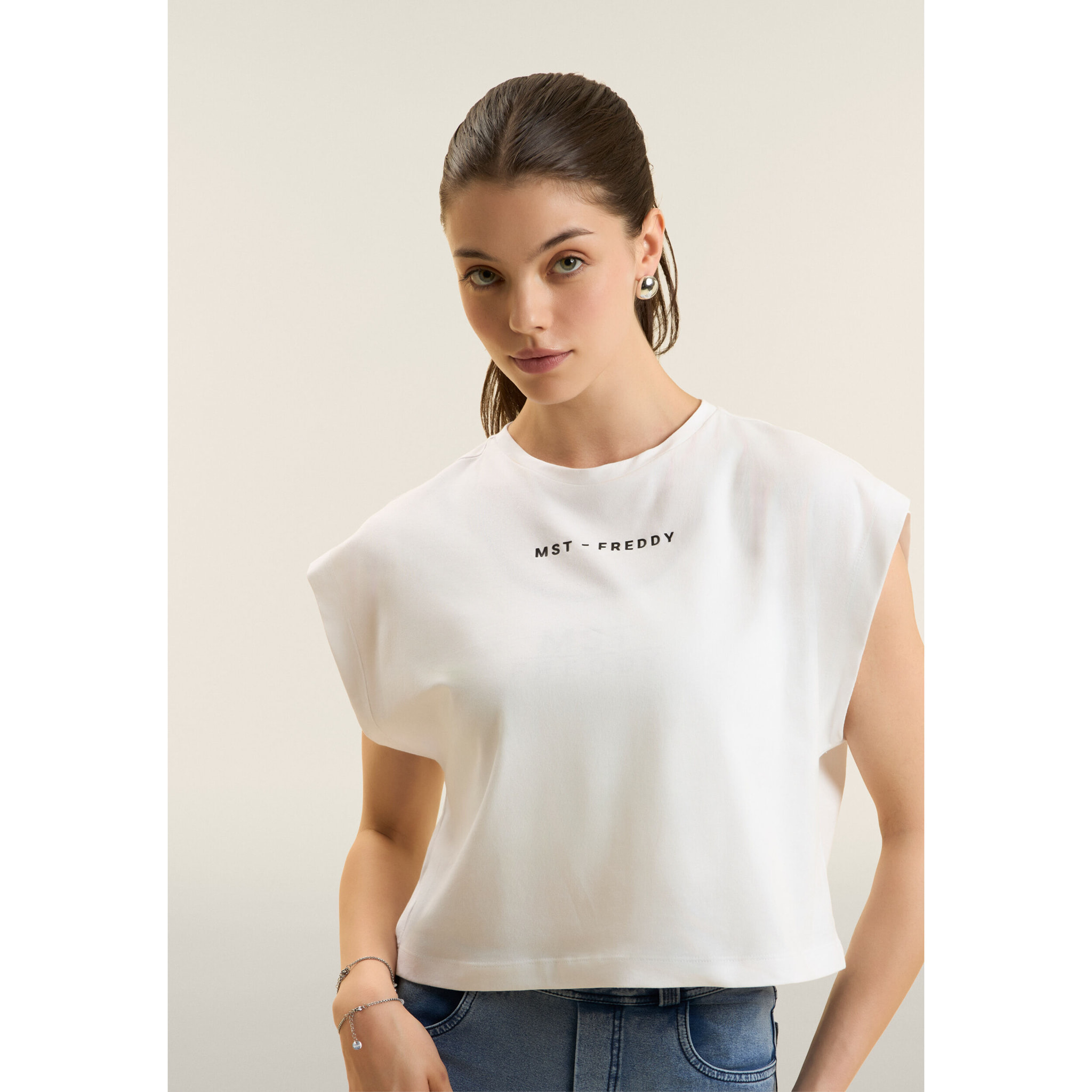 T-shirt manica corta cropped con stampe MST FREDDY