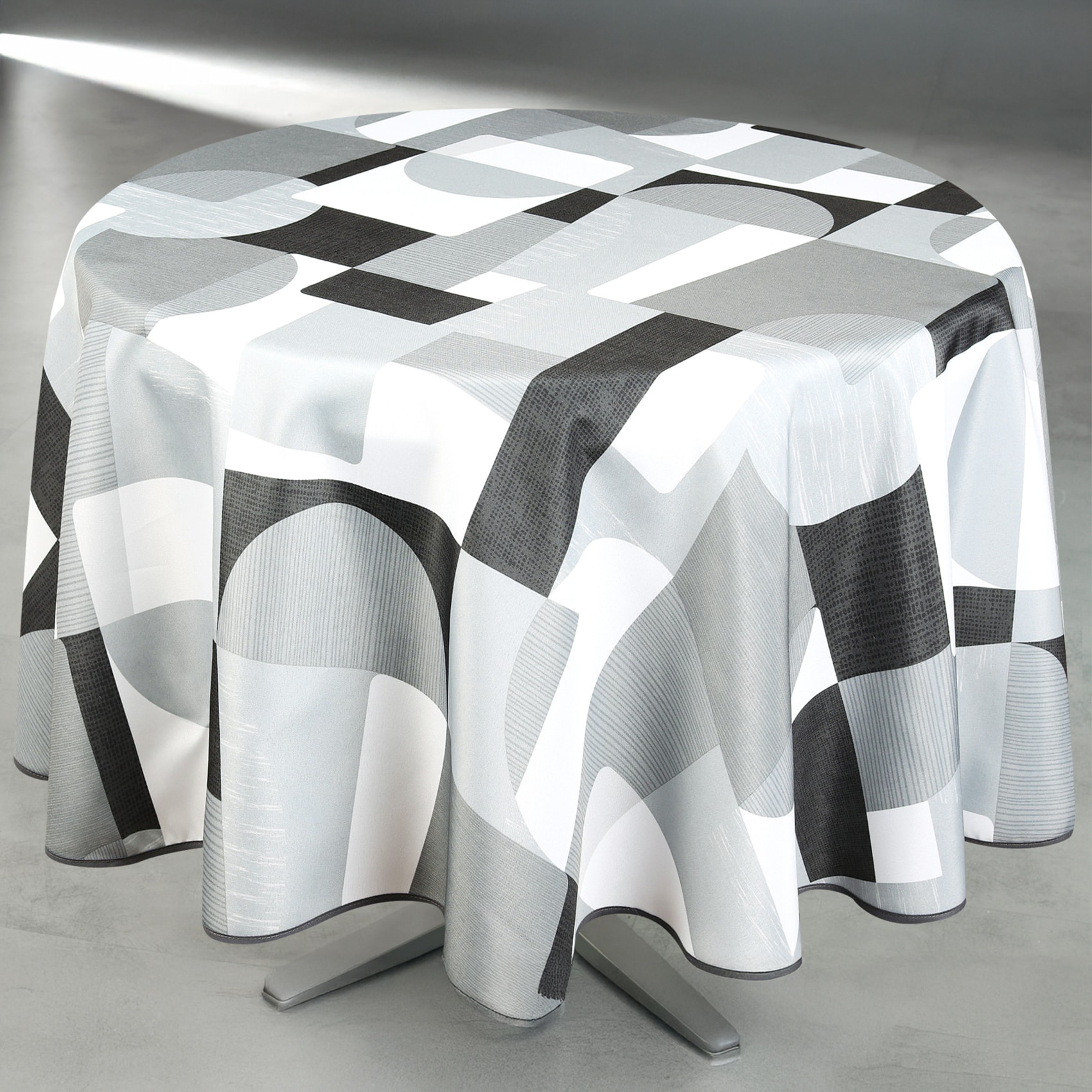 Nappe anti-tâche ronde design géométrique - Gris