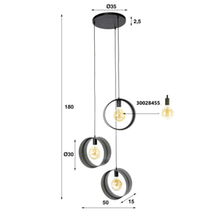 Suspension design 3 anneaux en métal perforé RALF