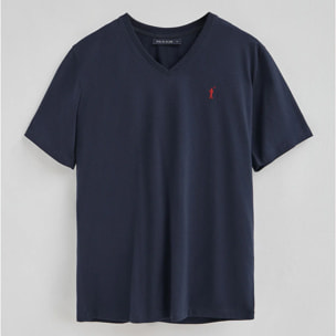 Camiseta azul marino con cuello pico y bordado Rigby Go