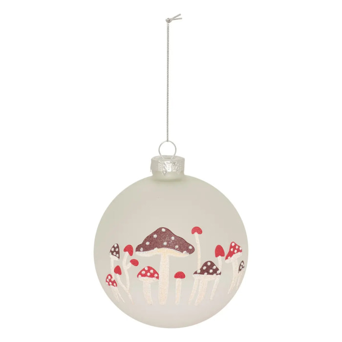 Boule verre champignons D.10cm blanc