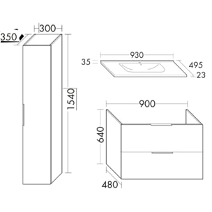 Meuble vasque 90 cm BURGBAD Olena chêne clair + colonne de salle de bain