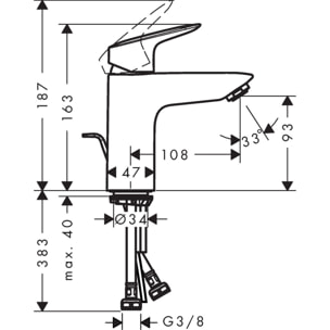 Mitigeur de lavabo 100 avec tirette et vidage synthétique chromé Logis