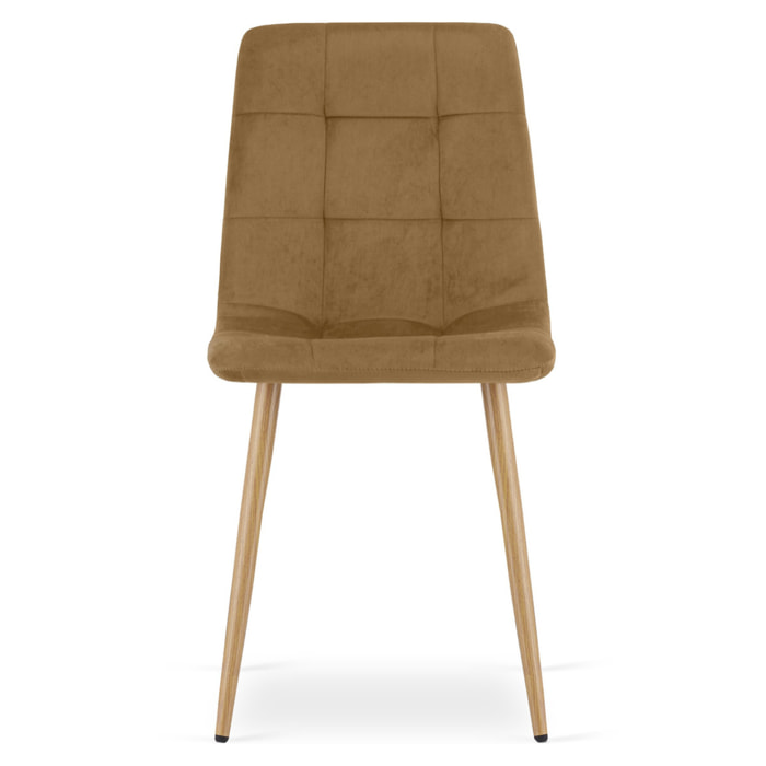 Sedia Kara in Velluto Marrone con Gambe Effetto Legno