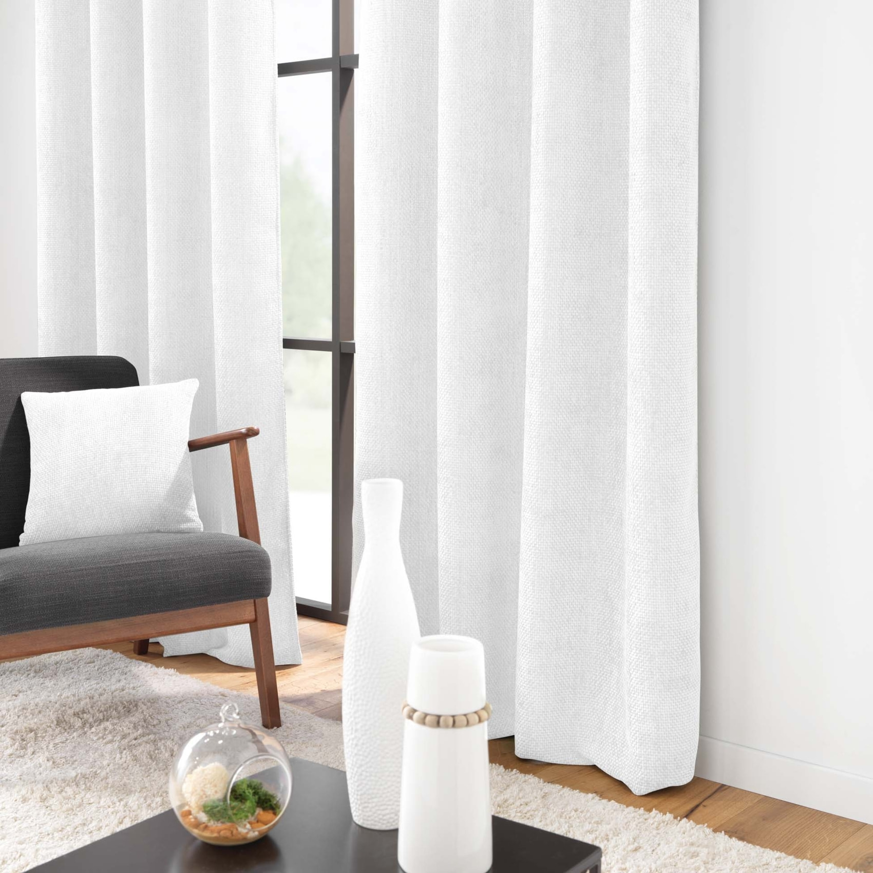 Rideau à œillets en velours chenille - Blanc