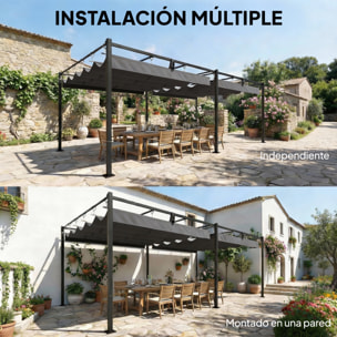 Pérgola de Jardín 6x3 m con Techo Retráctil, Cenador de Jardín con Protección UPF50+, Drenaje, Estructura Metálica, Pabellón para Patio, Terraza, Exterior, Blanco Gris Oscuro
