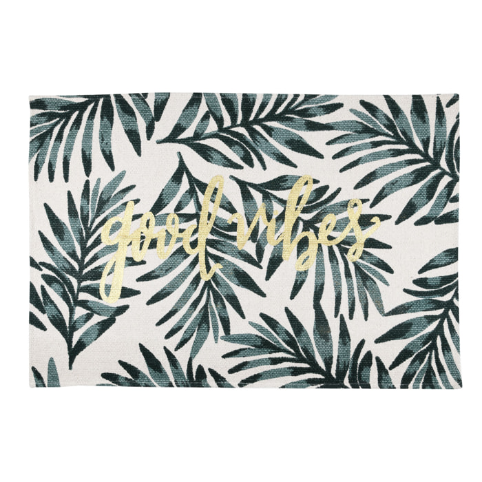 Tapis déco esprit feuillage - Ecru