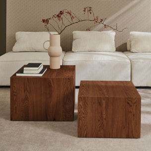 Lot de 2 tables basses rondes effet noyer. Ø58 x H 40cm / Ø50 x H 33cm SYLVA