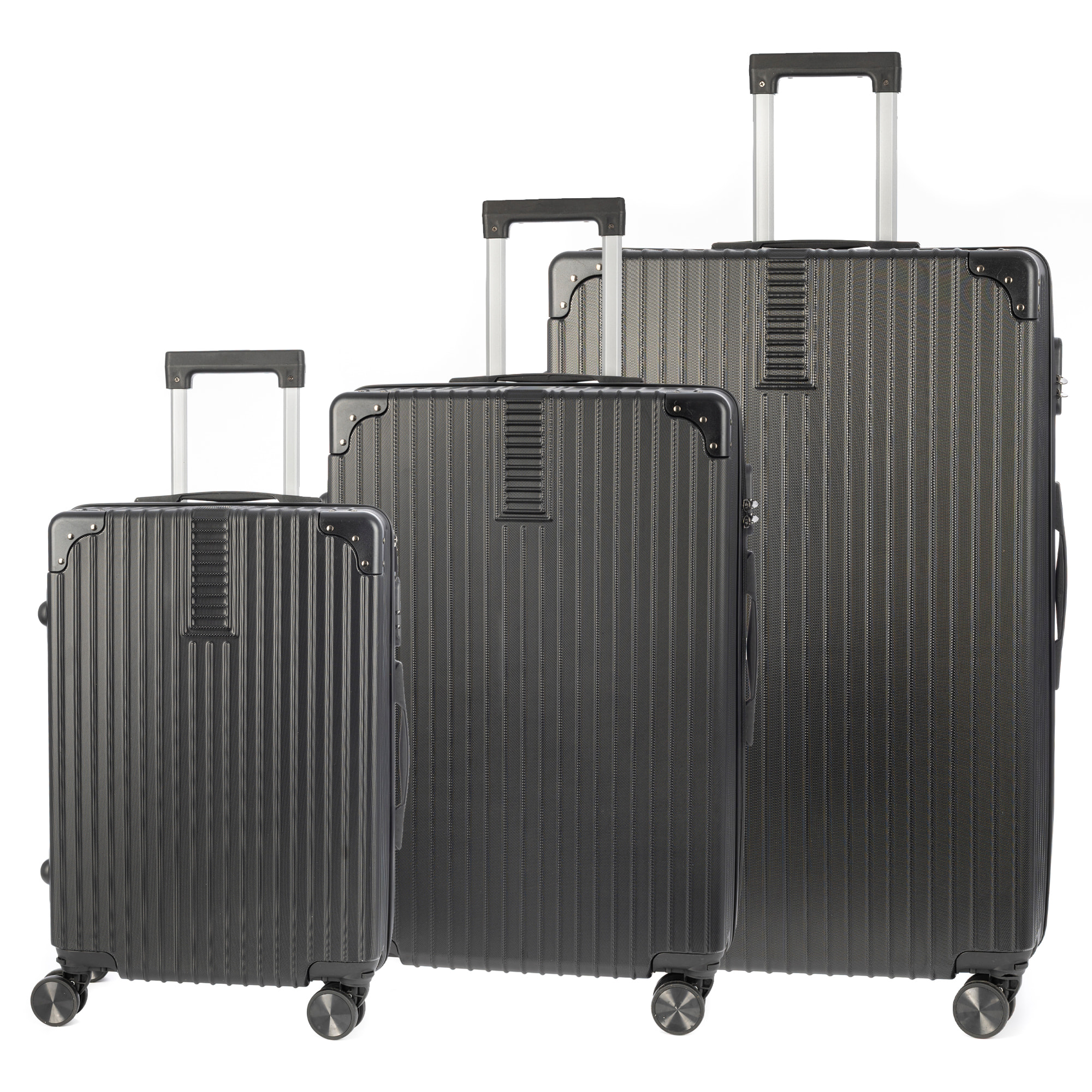 DAM Set di 3 valigie Trolley, in materiale leggero ABS ad alta resistenza con angoli rinforzati. Chiusura numerica e 4 ruote doppie estraibili e girevoli a 360°. 52x31x78 Cm. Colore: Nero