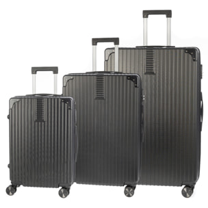 DAM Set di 3 valigie Trolley, in materiale leggero ABS ad alta resistenza con angoli rinforzati. Chiusura numerica e 4 ruote doppie estraibili e girevoli a 360°. 52x31x78 Cm. Colore: Nero