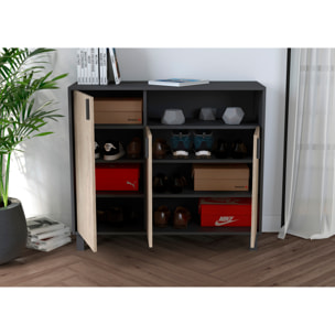 Zapatero Dyrnes melamina grafito puertas roble claro 88x100x37 cm