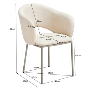 Lot de 2 chaises de salle à manger Tomasucci JADE', en tissu, beige, platine, 57 × 54 × 80 cm