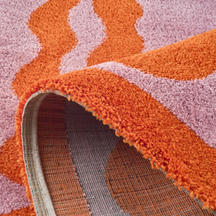 GROOVY - Tapis coloré style seventies - Confortable et moelleux - Orange