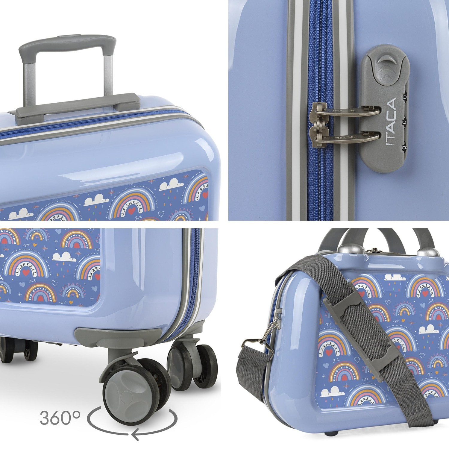 Juego De Maletas Pc Itaca Base Azul Azul Arcoiris
