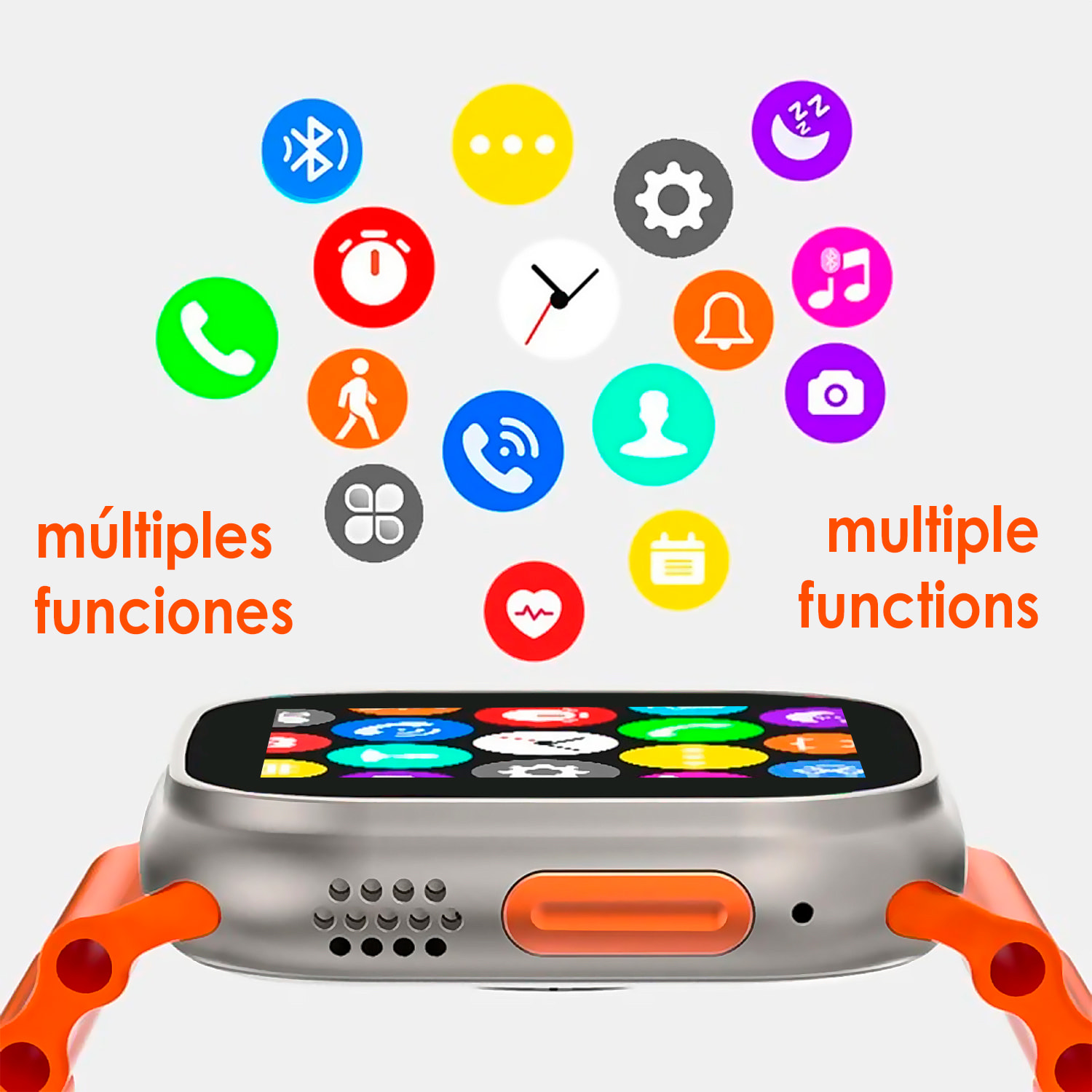 Smartwatch T500 Ultra, aviso de notificaciones, teclado de llamada bluetooth, modos de deporte y monitor cardiaco.