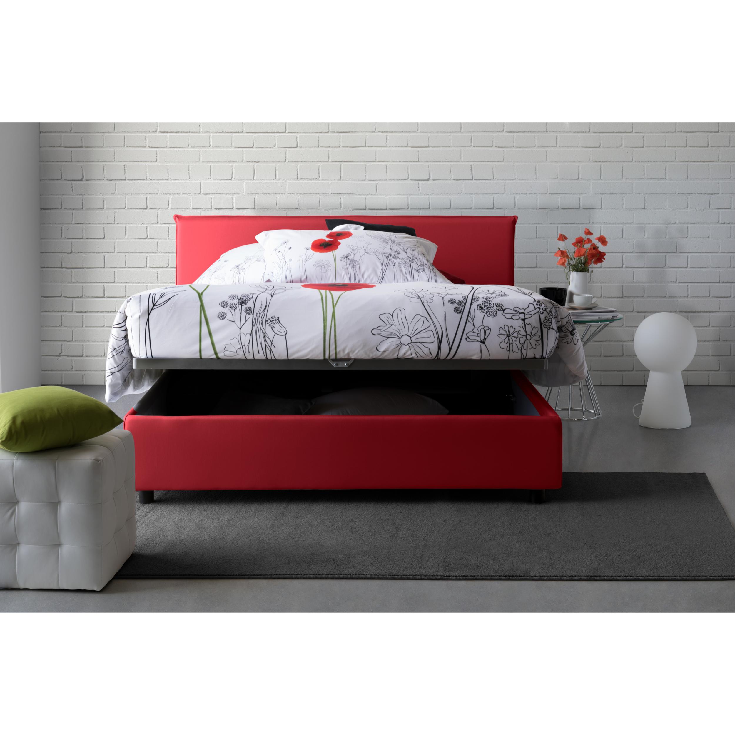 Letto matrimoniale Berenice, Letto contenitore con rivestimento in tessuto, 100% Made in Italy, Apertura frontale, adatto per materasso Cm 140x200, Rosso