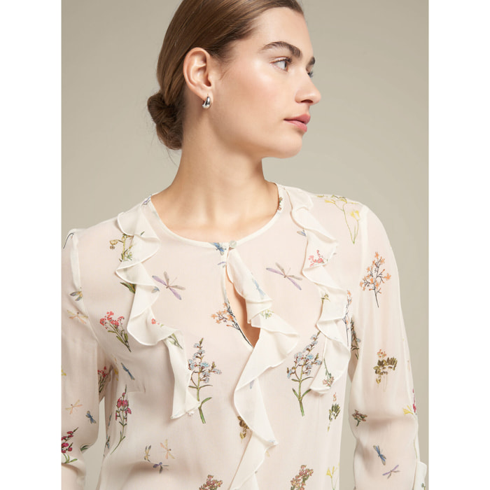 Elena Mirò - Blusa de georgette estampada - Beige