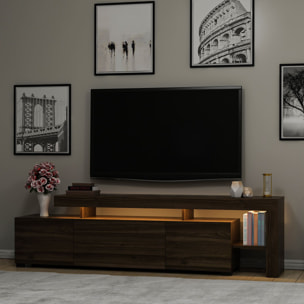 Meuble TV effet bois foncé avec éclairage LED 192 cm ROSTOCK