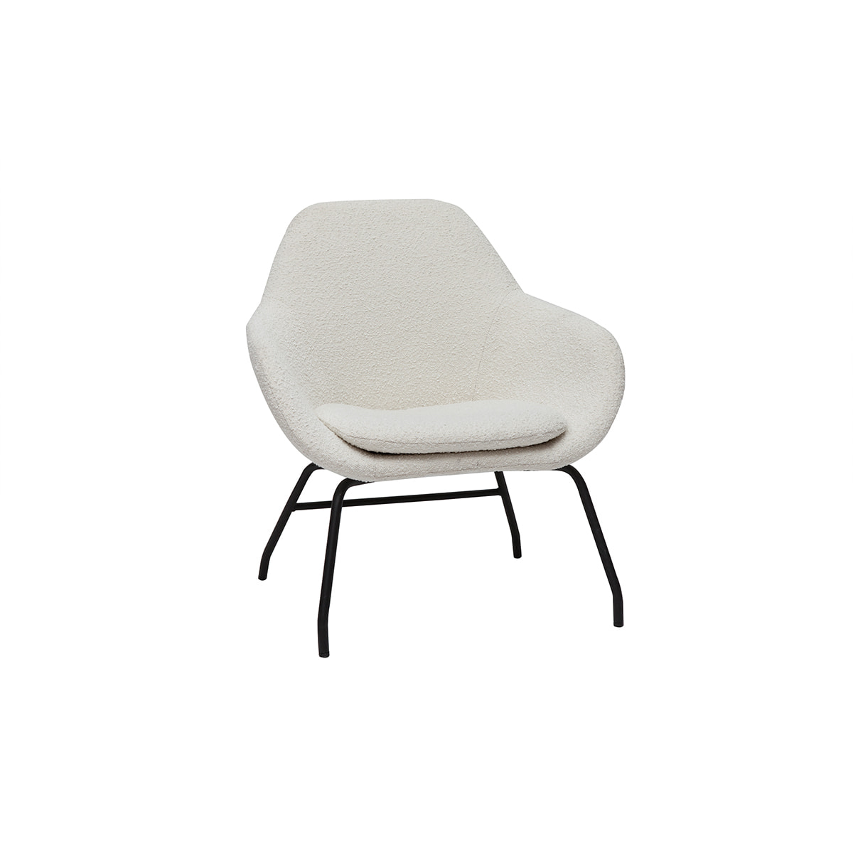 Fauteuil design en tissu effet laine bouclée blanc cassé et métal noir MAYNE