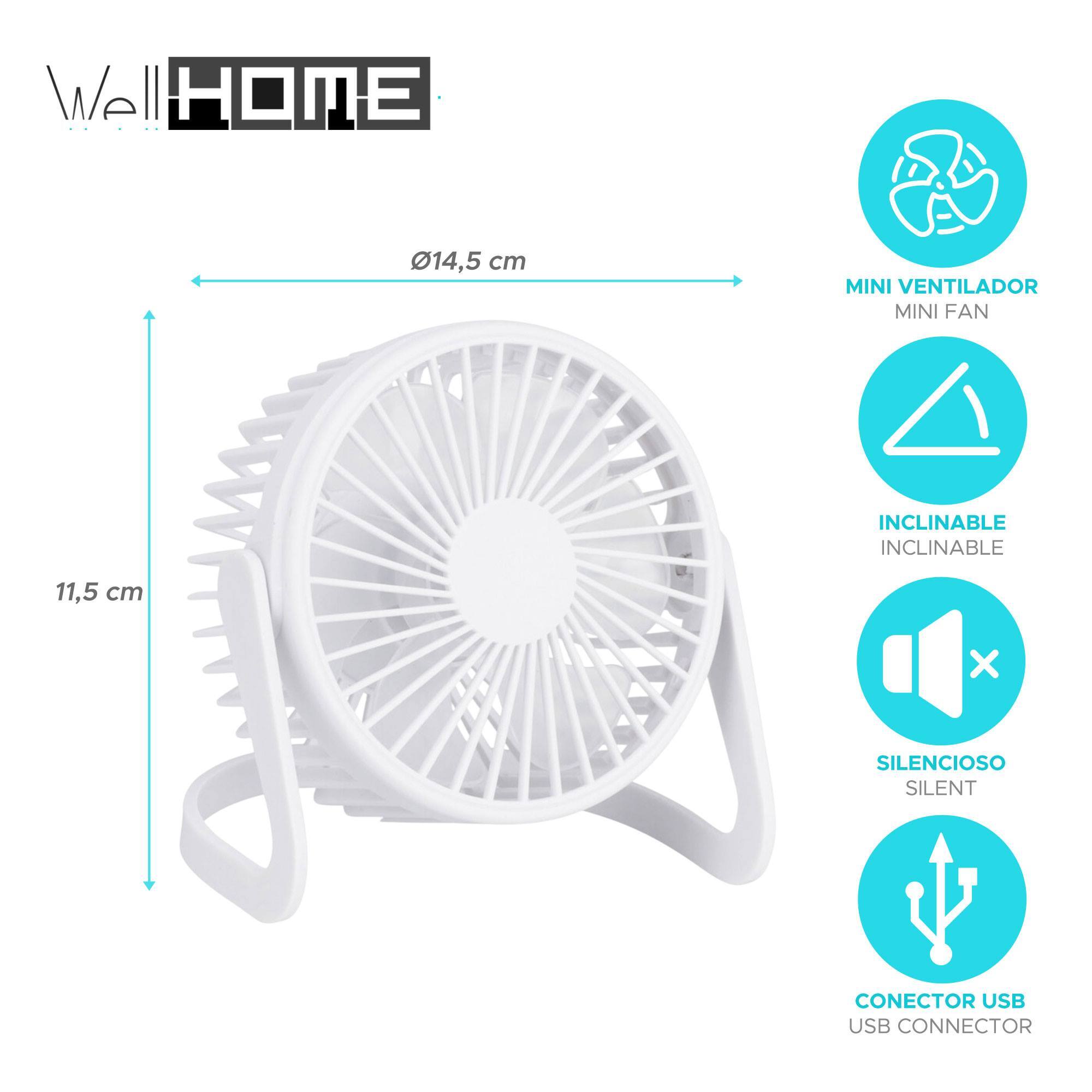 Home Ventilador de mesa USB Ø14,5x11,5cm en color blanco mate