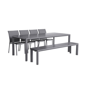 Table de jardin aluminium + 4 assises + 1 banc SACRAMENTO + MADISON + BUFFALO