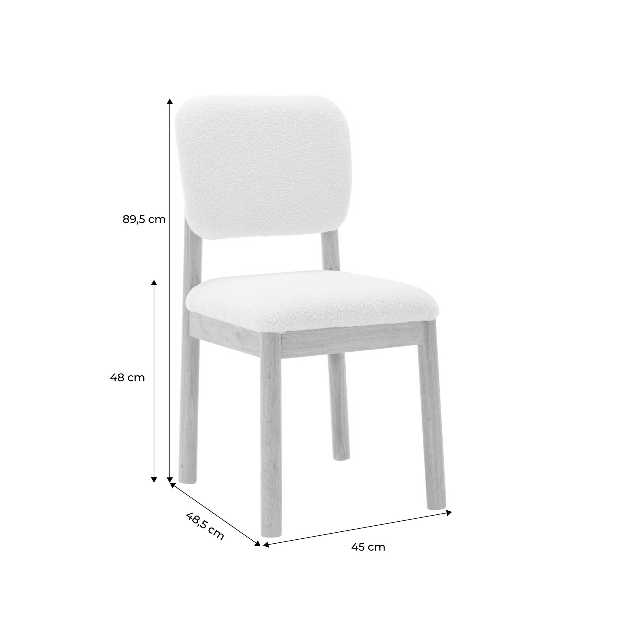 Lot de 2 chaises scandinaves piètement en bois d'hévéa revêtement bouclette