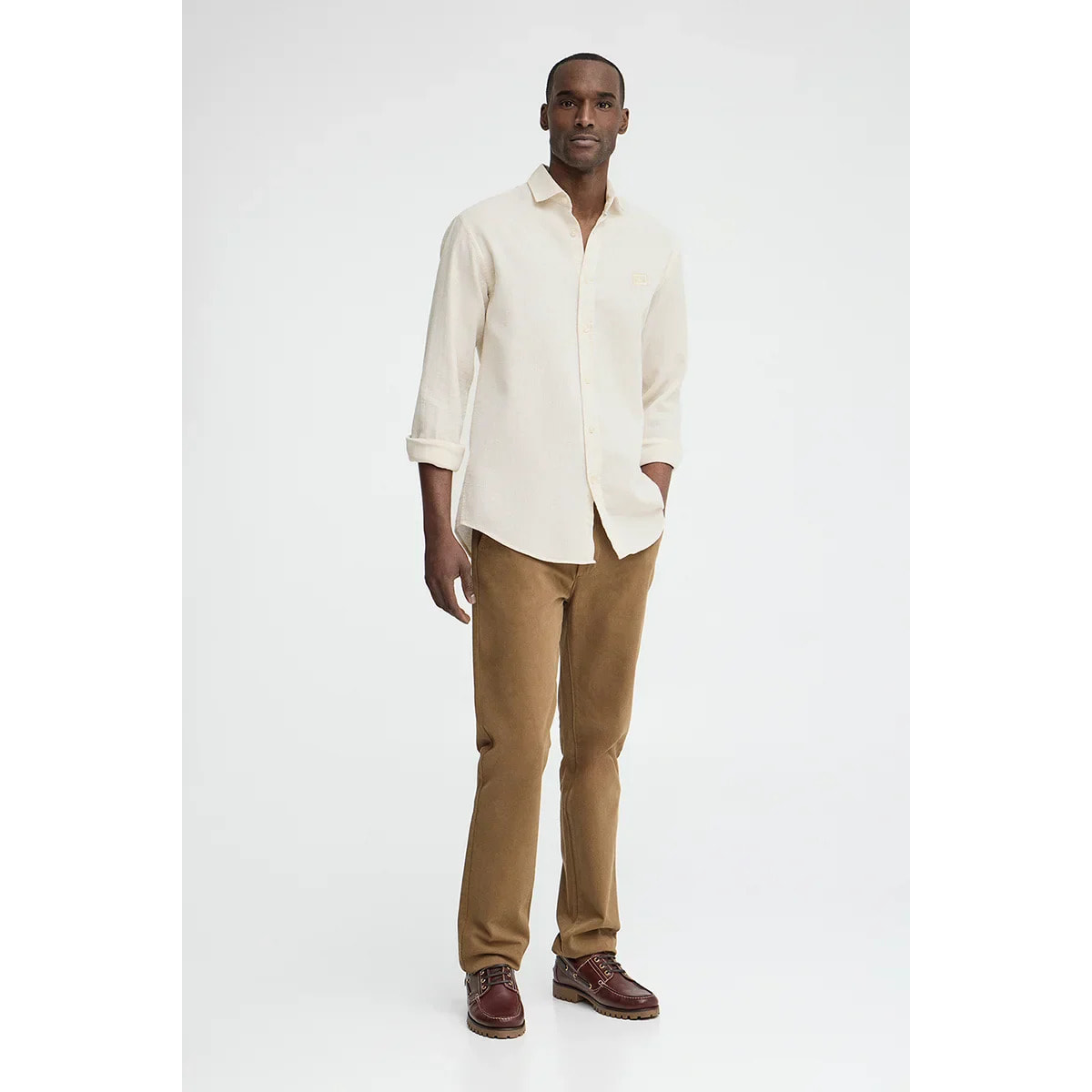 Camicia cotolino beige vigorè con ricamato Polo Club