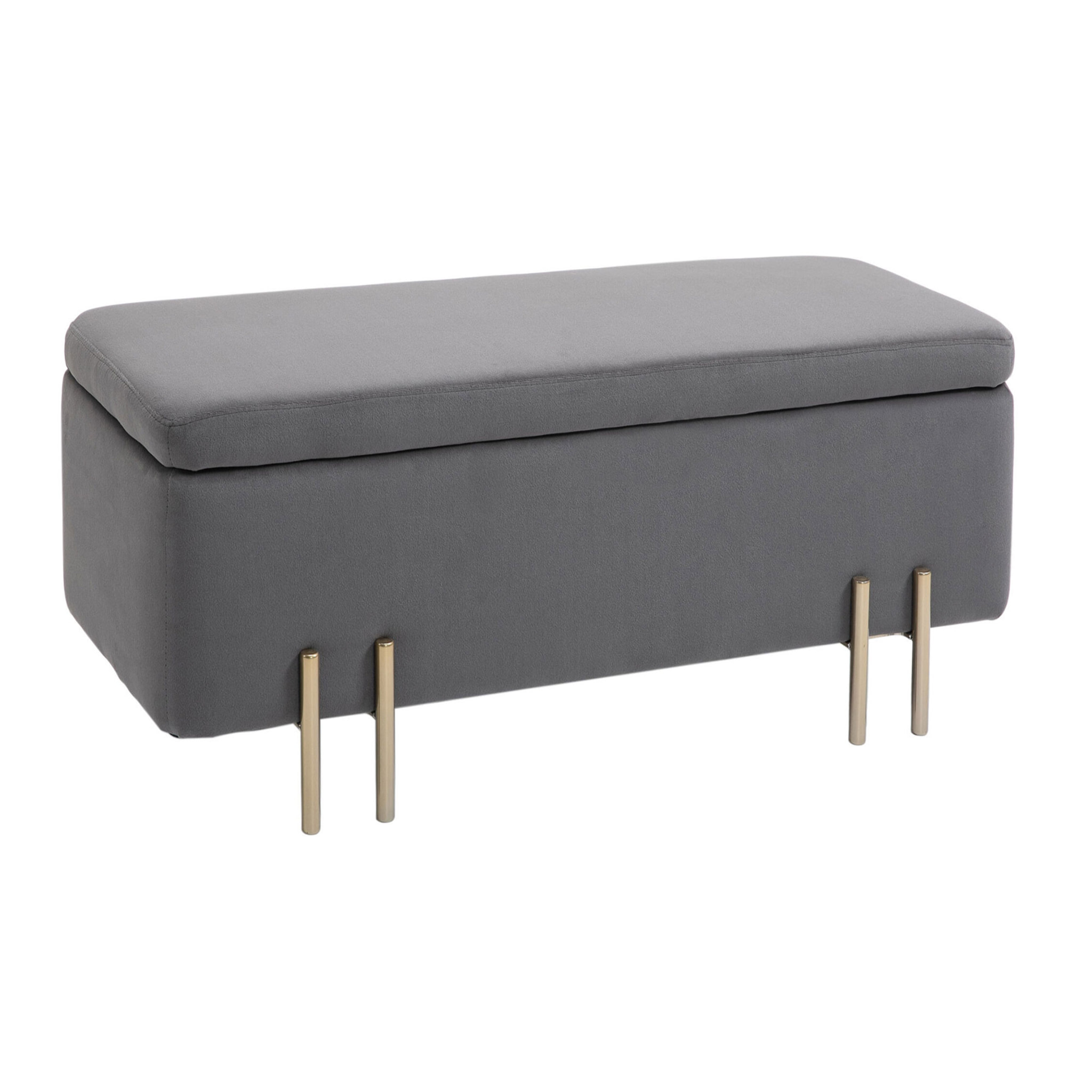 HOMCOM Grand pouf coffre de rangement design contemporain- banc avec espace de rangement - dim. 100L x 40l x 42H cm - velours gris foncé piètement métal doré