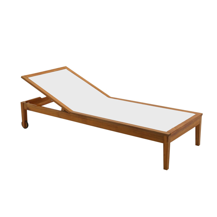 Bain de soleil blanc et bois massif NAVEEN