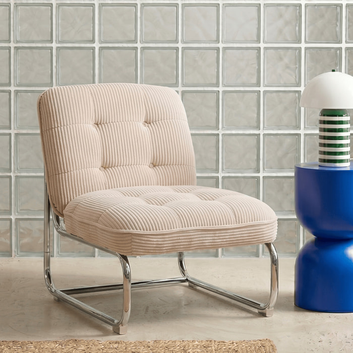 Fauteuil en velours côtelé et piètement chromé - MARVIN