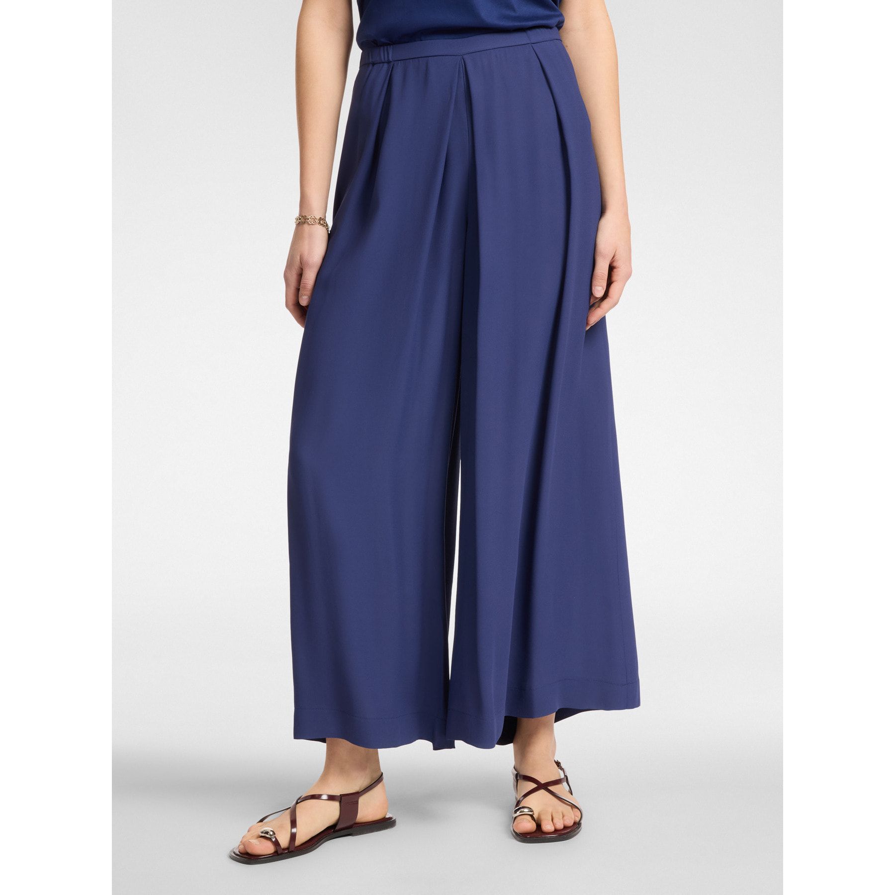 Elena Mirò - Pantaloni ampi con pieghe - Blu