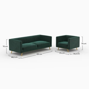 Ensemble canapé et fauteuil en velours vert 4 places - Gatsby