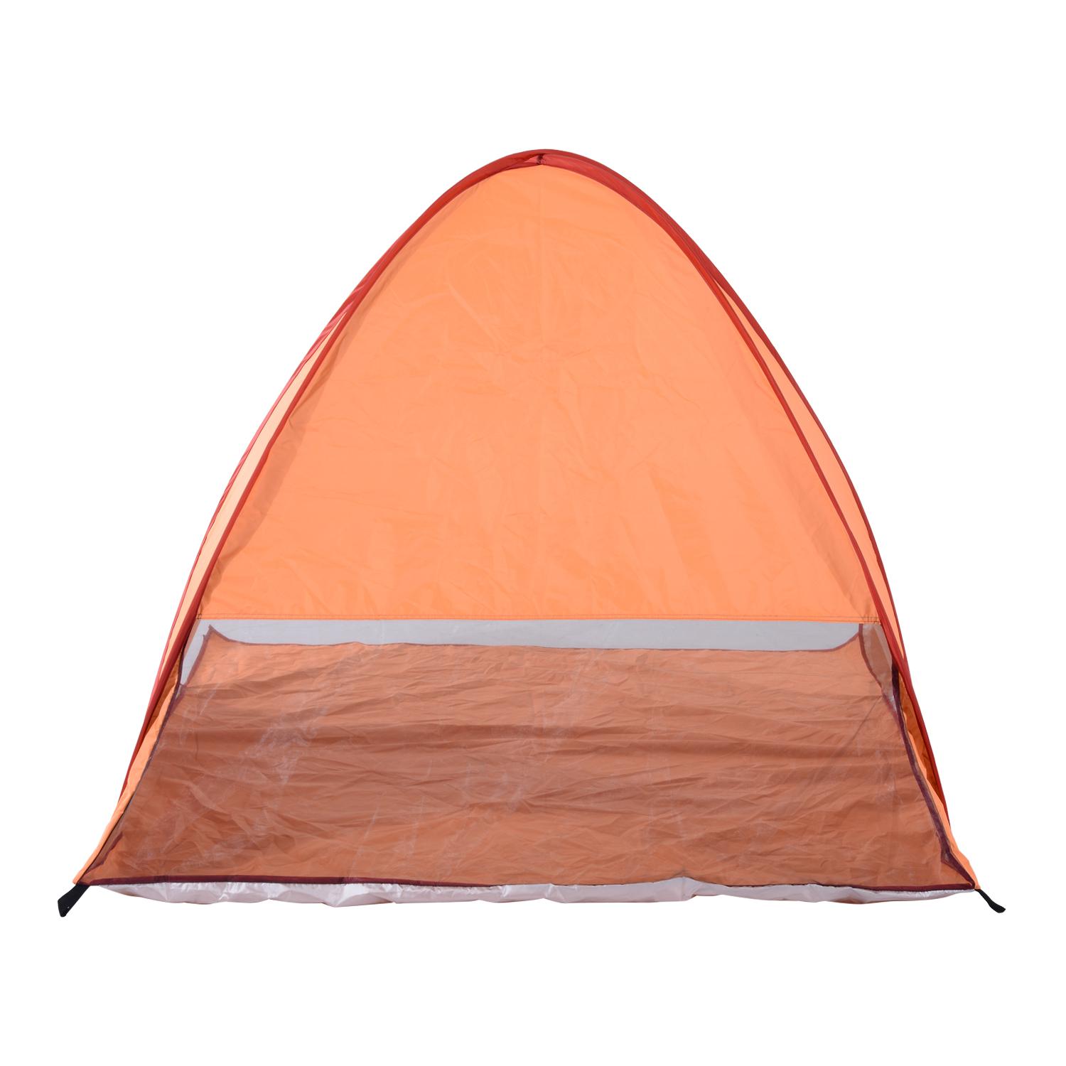 Abri de plage tente de plage pliable pop-up automatique instantané protection UV fenêtre arrière grand tapis de sol orange