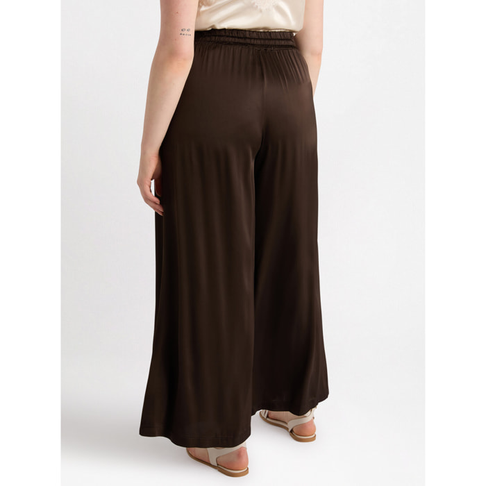 Fiorella Rubino - Pantalón palazzo de raso - Marrón