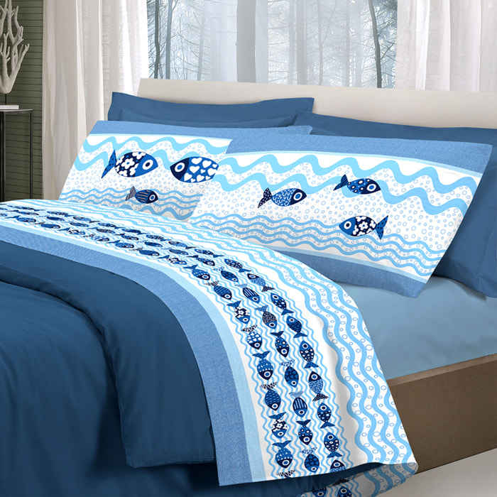 Completo letto pesciolini blu 100% cotone