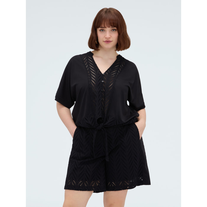 Fiorella Rubino - Blusa in sangallo con nodo - Nero