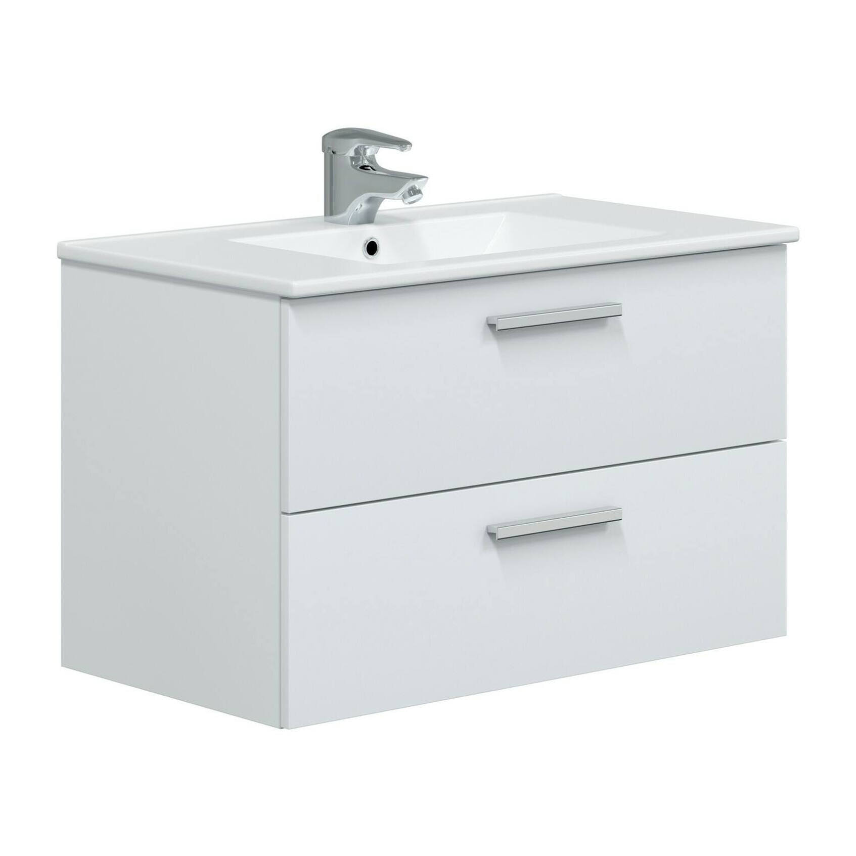 Mobile sottolavabo Felix, Mobiletto da bagno, Contenitore porta lavabo, Armadio per lavandino, 80x45 h50 cm, Bianco lucido