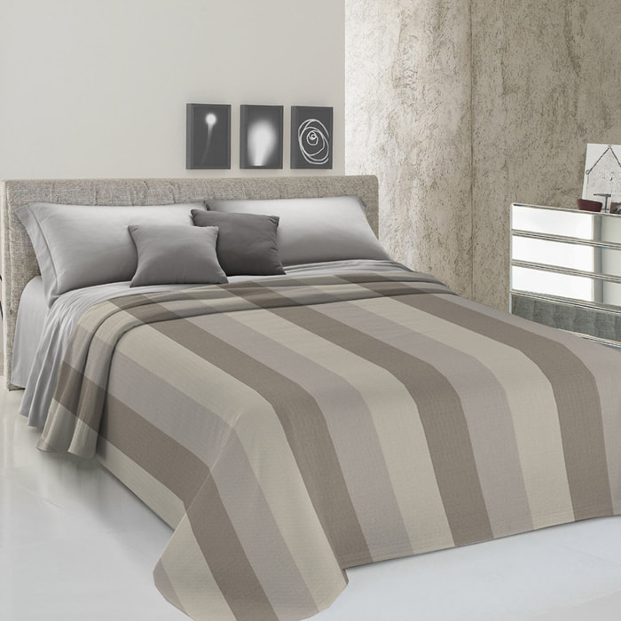 Copriletto copritutto tinto in filo fasciato beige 100% cotone riciclato