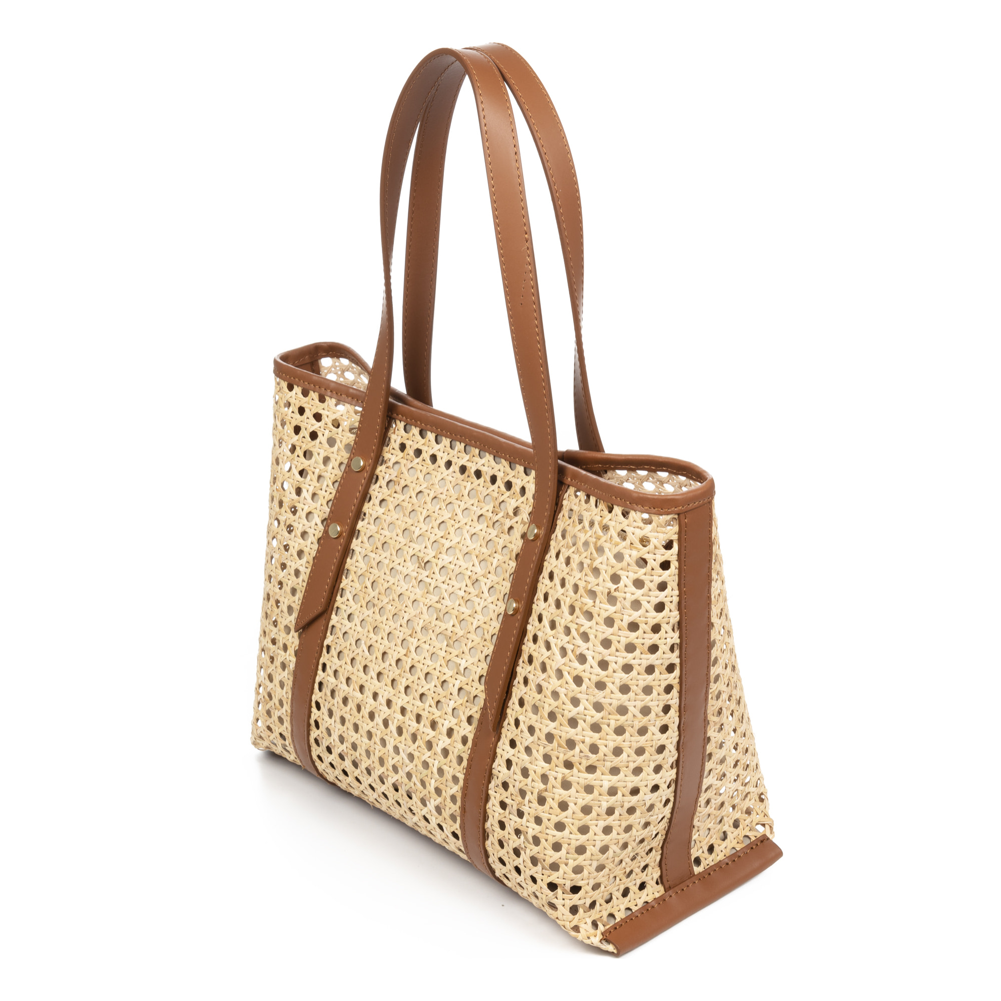 Apulia borsa tote donna. Pelle autentica combinata con canapa